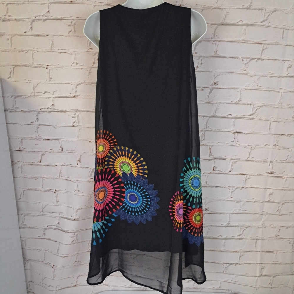 Desigual Black High-Low Dress with Multicolor Sunburst Print - Picture 6 of 10